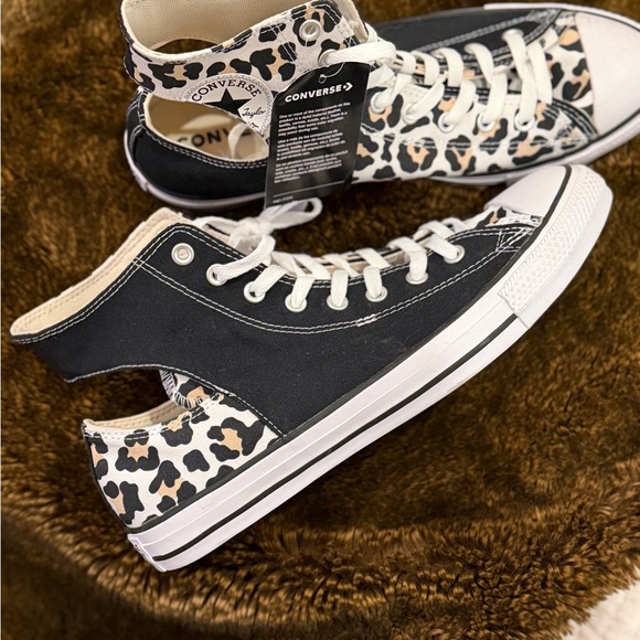 Converse Leopard Print High Top Sneakers - Black, Tan & White - Picture 3 of 9